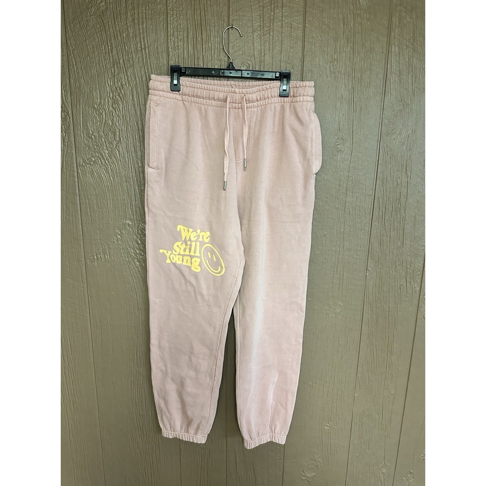 Fanjoy Pink Sweatpants Joggers Women's XL with Pockets "We're Still Young" Relax